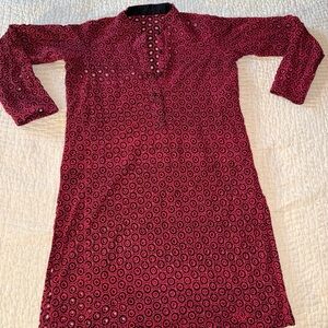 Stylish Burgundy Patterned Dress